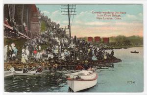 Crowds Watching Boat Race from Draw Bridge New London Connecticut 1910c postcard