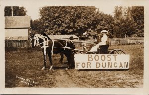 Duncan BC Boost For Duncan Man Woman Carriage Mark Thompstone RPPC Postcard G37