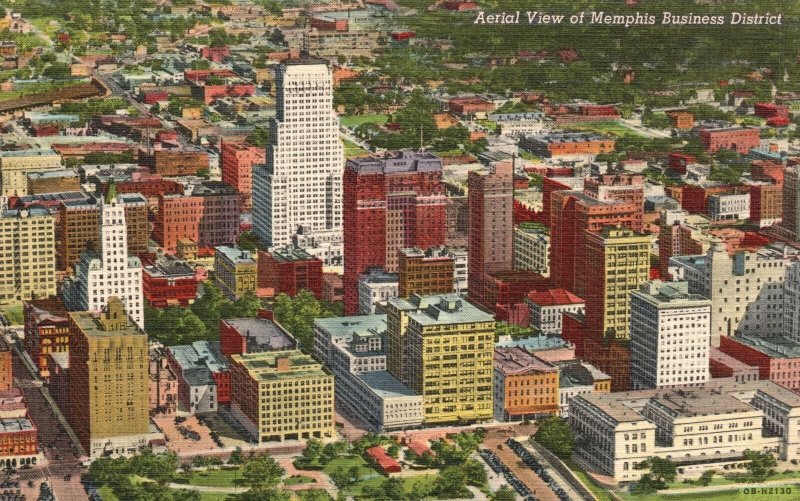 Vintage Postcard 1930's Aerial View Of Memphis Business District Tennessee TN