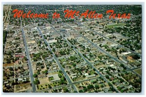 c1950's Welcome To McAllen Aerial View Highway Roads Buildings Texas TX Postcard