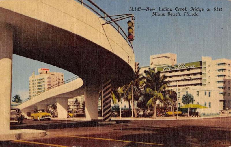 Miami Beach Florida New Indian Creek Bridge Art Deco Antique Postcard K34929