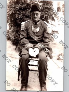 c1935 West African Soldier Man In Uniform Ceremonial Guard Band RPPC Real Photo