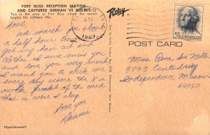 Vietnam Era, Fort Bliss Reception Station, V2 Rocket.  '67 msg, Old Postcard