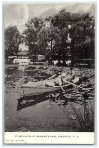 1911 Pond Lilies At Brewer's Dam Canoeing Freeville New York NY Antique Postcard