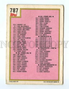 088913 Baseball Topps CARD 1992 1992 Baseball checklist #787