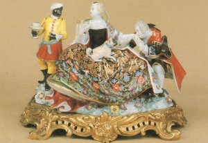 Coloured Butler Meissen Lady Pup Dog Porcelain Figure Postcard