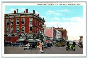 Davenport Iowa IA Postcard Second Street Looking East Brady 1920 Vintage Antique