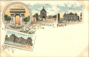 Paris Multi-View Fine Lithograph W&V a L c1890s Postcard #827