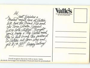 Unused Pre-1980 VALLE'S LOBSTER RESTAURANT Portland Maine ME B8662