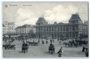 c1910 Gare Du Nord Brussels Belgium Horse Carriage Unposted Antique Postcard