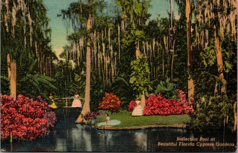 Cypress Gardens, Florida, FL, Reflection Pool, 1946 Linen POSTED Postcard