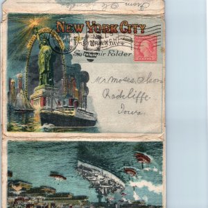 c1910s New York City Postcard Souvenir Folder Steamships Mills Branch Cancel M7