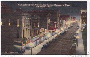 Indiana Fort Wayne Calhoun Street Business Section By Night 1956 Curteich