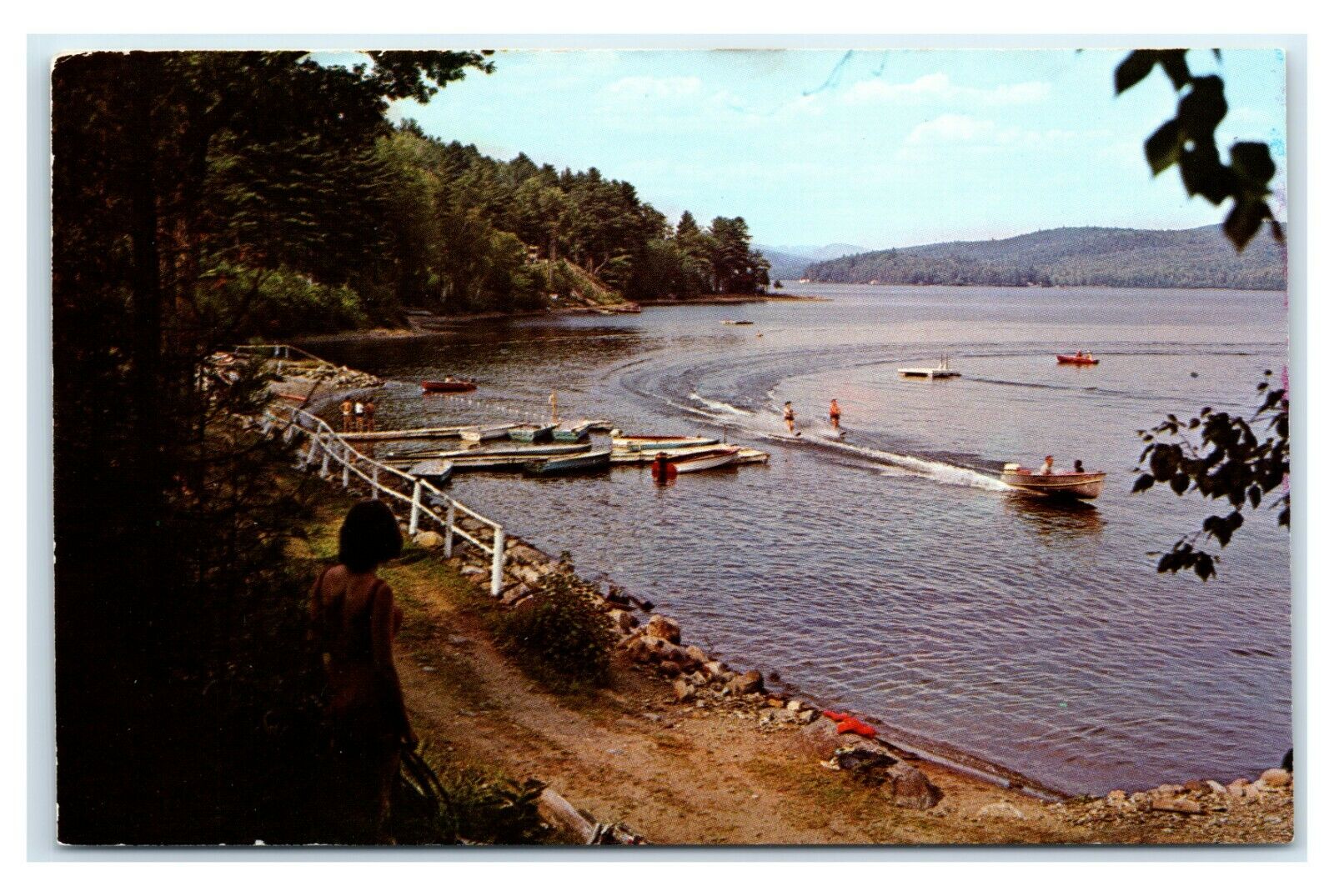 Postcard Schroon Lake, NY clear waters and lovely lakeshore vistas E47