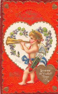 H53/ Valentine's Day Love Holiday Postcard c1910 Cupid Gold-Lined Horns 53