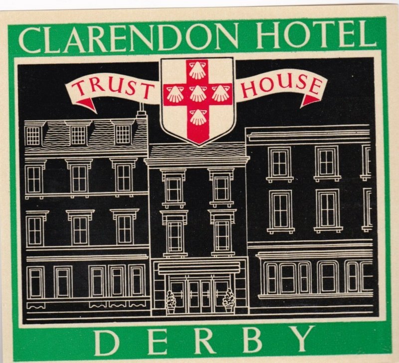 England Derby Clarendon Hotel Vintage Luggage Label lbl0234