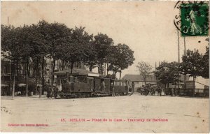 CPA AK MELUN Place de la Gare Tram de Barbizon TRAM VAPEUR (977305)