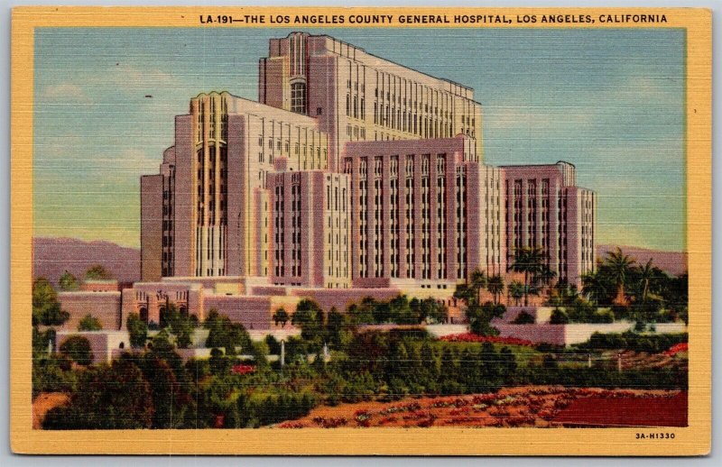 Vtg California CA Los Angeles County General Hospital 1930s View Linen Postcard