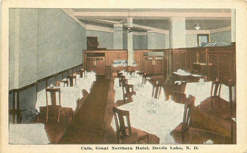 Cafe Great Northern Hotel Devil's Lake North Dakota 1920s Postcard Kropp 4257 