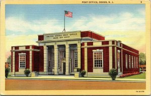 Post Office Dover NJ New Jersey Linen Postcard VTG UNP Vintage Unused Curt Teich 