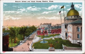 Beacon Street and State House Boston Massachusetts Vintage Postcard C210