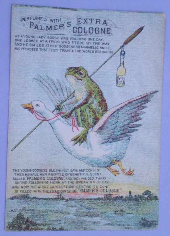 1800s Anthropomorphic Frog Palmer's Extra Cologne Perfume Oswego NY Trade Card