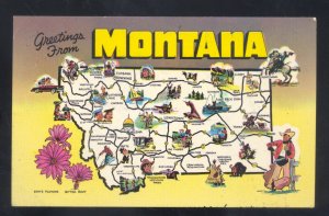 GREETINGS FROM MONTANA STATE MAP VINTAGE POSTCARD