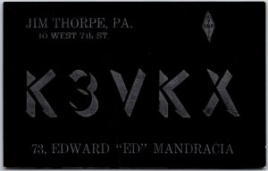 1964 QSL Radio Card Code K3VKX Jin Thorpe Pennsylvania Station Posted Postcard