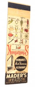Mader's Milwaukee's Most Famous Restaurant WI 20 Strike Matchbook Cover
