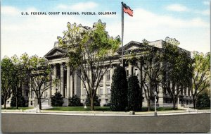 Vtg Pueblo CO U.S. Federal Court House Building 1940s Unused Linen Postcard