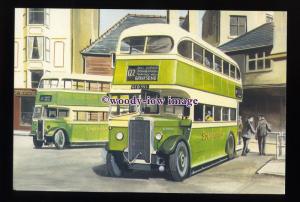 tm6662 - Green Southdown Buses at a Bus Station - Artist - G.S.Cooper - postcard