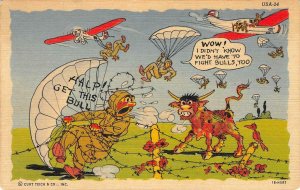 Paratrooper, Bull RAY WALTERS Army Comics WWII Military USA-24 Vintage Postcard