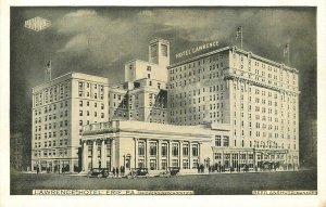 Postcard Pennsylvania Erie Lawrence Hotel autos occupation Lumitone 23-4487