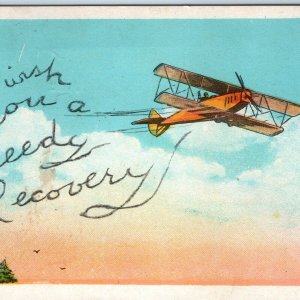 RARE c1910s Airplane Wish You Speedy Recovery Biplane Aircraft Postcard A178