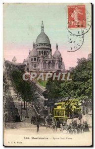 Postcard Old Montmartre Square Saint Peter Caleche Paris Sacre Coeur