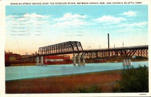 Iowa Council Bluffs Douglas Street Bridge Over The Missouri River 1937 Curteich