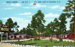 Vintage Postcard View of The Delta Motel South of Columbia South Carolina S. C.