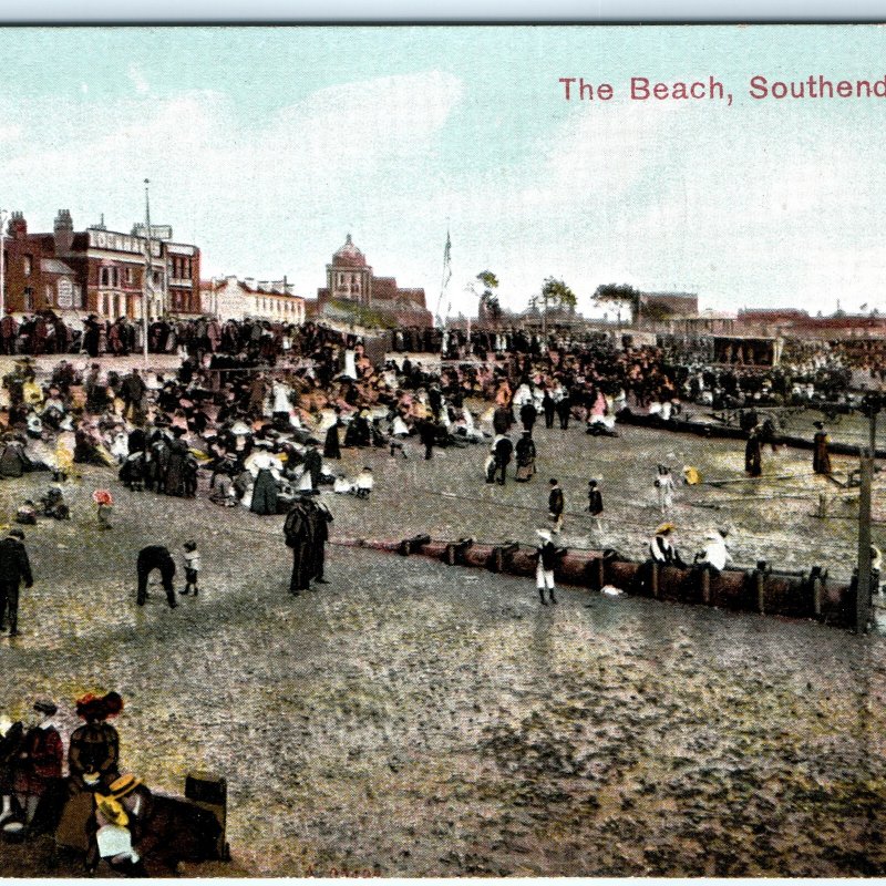 c1910s Southend-on-Sea England Beach Crowds Sand Boats Pavilion A374