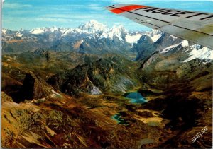 VINTAGE CONTINENTAL SIZE POSTCARD VIEW OF MOUNT YERUPAJA DURING FLIGHT PERU 1971