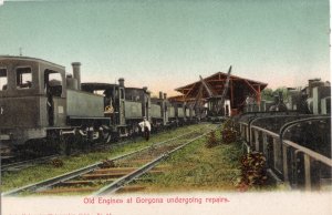 17082 Panama Canal Old Locomotives at Gorgona Undergoing Repairs