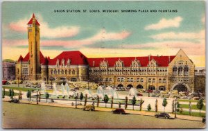 1945 Union Station Saint Louis Missouri Showing Plaza Fountain Posted Postcard
