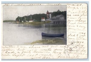 1905 Scene of Canoe Boat, Buildings and Landing Onset, MA PMC Postcard 