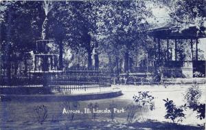 Aurora Illinois~Lincoln Park Scene~Fountain & Gazebo~1908 Postcard