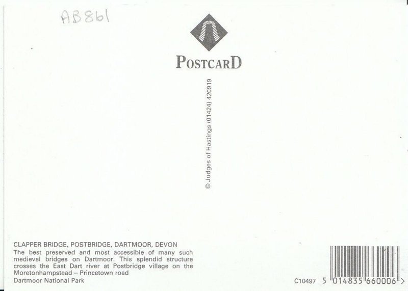 Devon Postcard - Clapper Bridge, Postbridge, Dartmoor   AB861