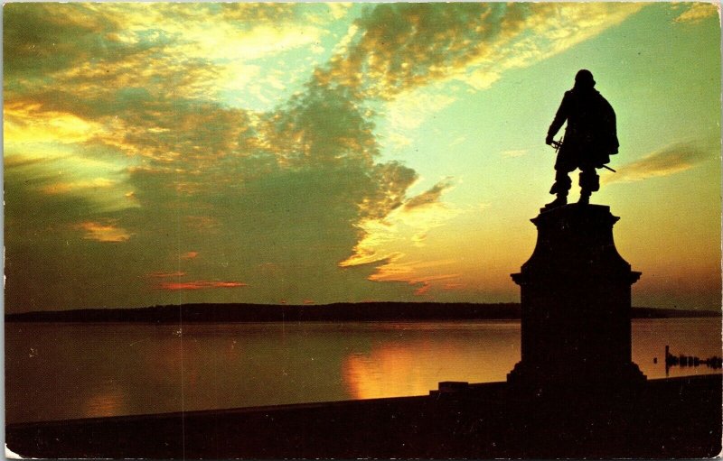 Sunset Jamestown Virginia CA Statue Capt John Smith Island Postard VTG UNP  