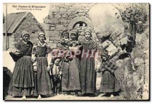 Old Postcard Folklore Brignogan Women The way to Greve