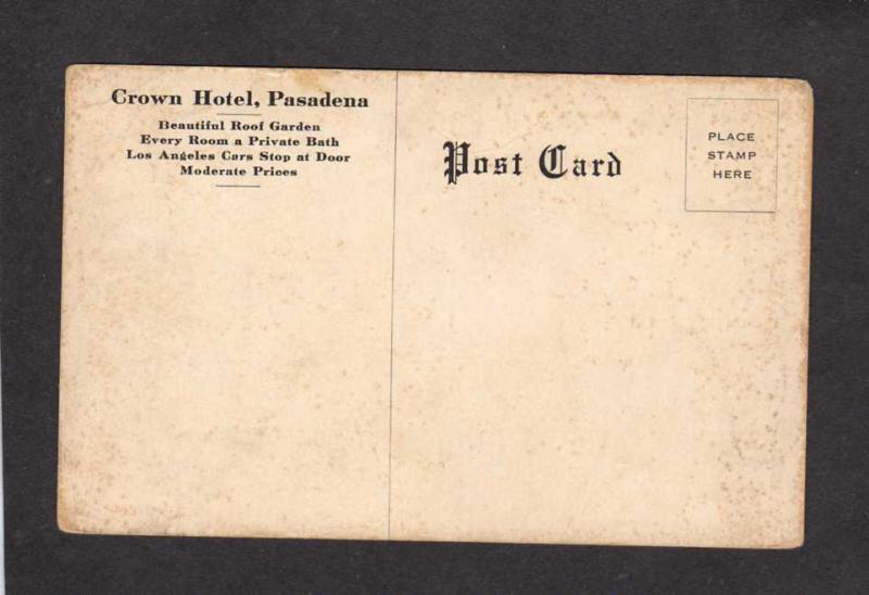 CA Vintage Roof Garden Pergola Crown Hotel PASADENA CALIFORNIA Postcard Calif