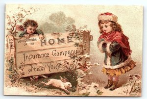 c1880 HOME INSURANCE COMPANY NEW YORK CALENDAR AD VICTORIAN TRADE CARD P1745