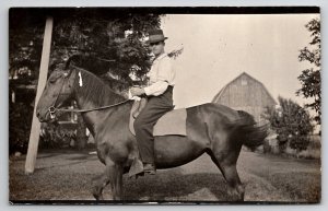 RPPC Handsome Farmer Gentleman On His Horse c1912 Real Photo Postcard S22