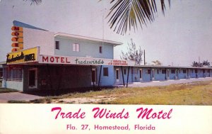 Homestead, Florida TRADE WINDS MOTEL Roadside 1950s Chrome Vintage Postcard